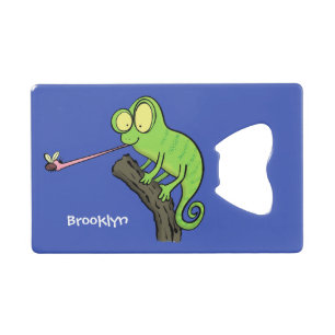 Cute grappige groene chameleon lizard cartoon kredietkaart flessenopener