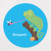 Cute grappige groene chameleon lizard cartoon labels (Design 1)