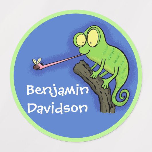 Cute grappige groene chameleon lizard cartoon labels (Design 1)