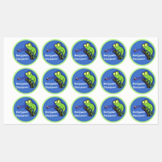 Cute grappige groene chameleon lizard cartoon labels (Vel)