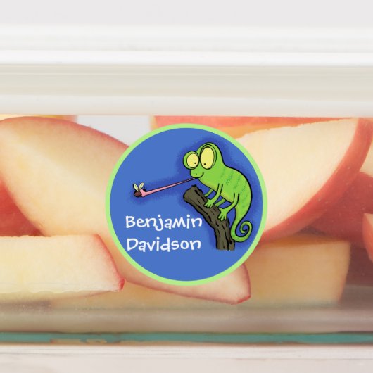 Cute grappige groene chameleon lizard cartoon labels (Aangebracht)