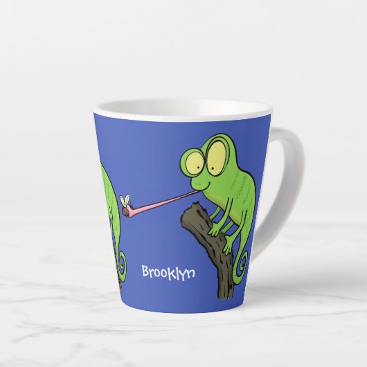Cute grappige groene chameleon lizard cartoon latte mok (Rechterhoek)