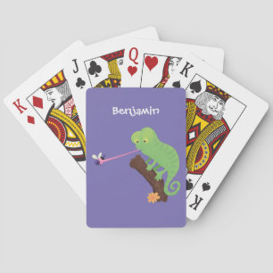 Cute grappige groene chameleon lizard cartoon pokerkaarten