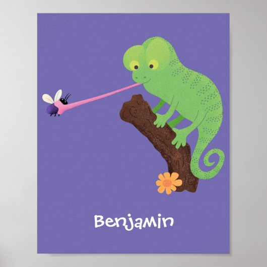 Cute grappige groene chameleon lizard cartoon poster (Voorkant)
