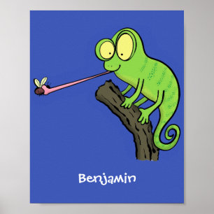 Cute grappige groene chameleon lizard cartoon poster