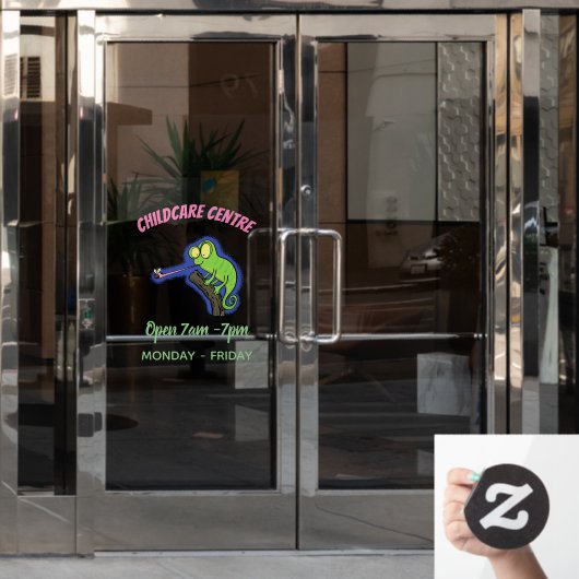 Cute grappige groene chameleon lizard cartoon raamsticker (Kantoordeur)