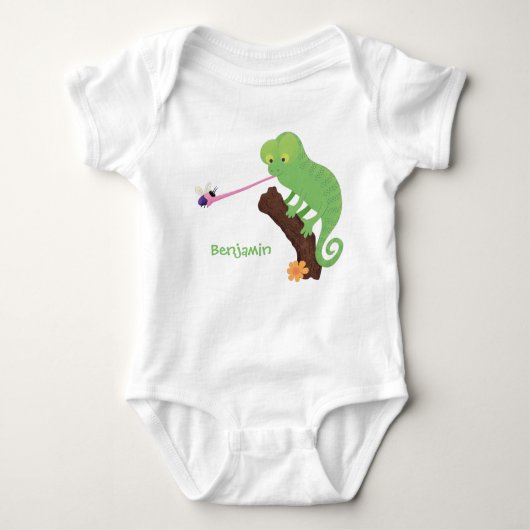 Cute grappige groene chameleon lizard cartoon romper (Voorkant)