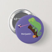 Cute grappige groene chameleon lizard cartoon ronde button 5,7 cm (Voorkant /achterkant)