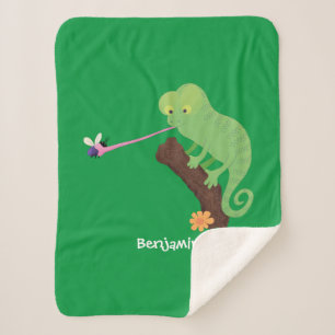 Cute grappige groene chameleon lizard cartoon sherpa deken
