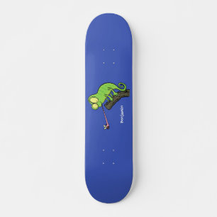 Cute grappige groene chameleon lizard cartoon skateboard