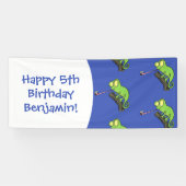 Cute grappige groene chameleon lizard cartoon spandoek (Horizontaal)