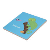 Cute grappige groene chameleon lizard cartoon tegeltje (Zijkant)