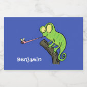 Cute grappige groene chameleon lizard cartoon voedselcontainer etiket (Enkel label)