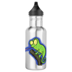 Cute grappige groene chameleon lizard cartoon waterfles