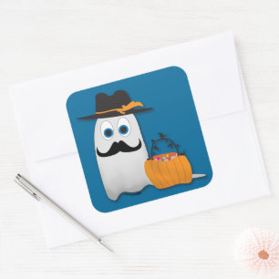 Cute grappige Halloween geest met Cool mustache Vierkante Sticker