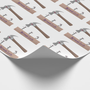 Cute, grappige hamer en nagels cartoon illustratie cadeaupapier