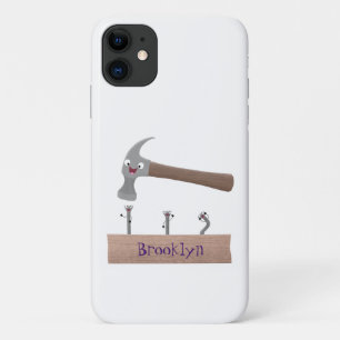 Cute, grappige hamer en nagels cartoon illustratie iPhone 11 hoesje