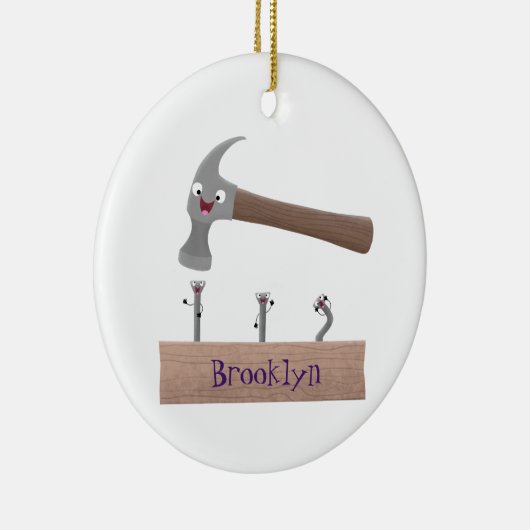 Cute, grappige hamer en nagels cartoon illustratie keramisch ornament (Rechts)