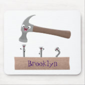 Cute, grappige hamer en nagels cartoon illustratie muismat (Voorkant)