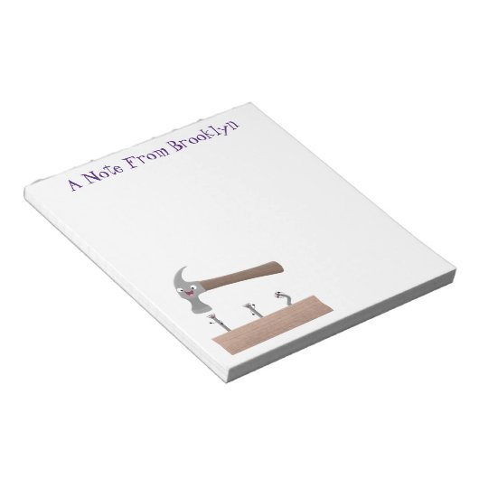 Cute, grappige hamer en nagels cartoon illustratie notitieblok (Schuin)