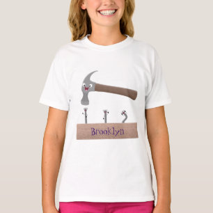 Cute, grappige hamer en nagels cartoon illustratie t-shirt