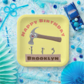 Cute, grappige hamer en nagels cartoon verjaardag papieren bordje (Feest)