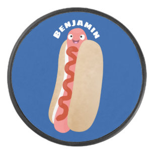 Cute grappige hotdog Weiner cartoon Hockey Puck