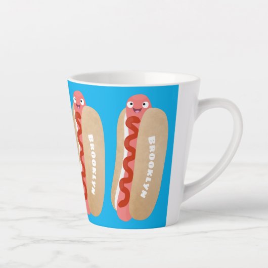 Cute grappige hotdog Weiner cartoon Latte Mok (Rechts)