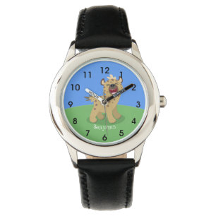 Cute grappige hyena lachende cartoon illustratie horloge