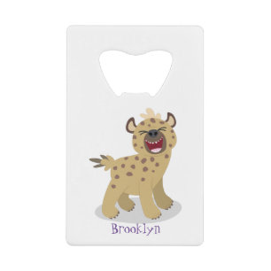 Cute grappige hyena lachende cartoon illustratie kredietkaart flessenopener