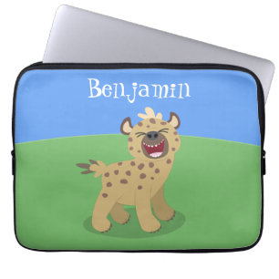 Cute grappige hyena lachende cartoon illustratie laptop sleeve