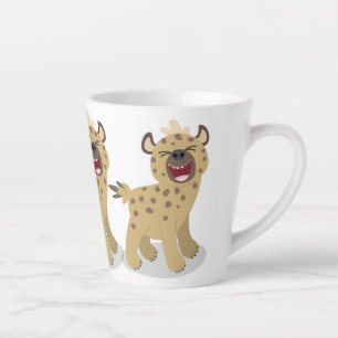 Cute grappige hyena lachende cartoon illustratie latte mok
