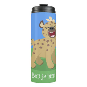 Cute grappige hyena lachende cartoon illustratie thermosbeker