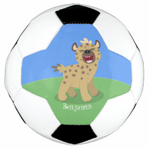 Cute grappige hyena lachende cartoon illustratie voetbal