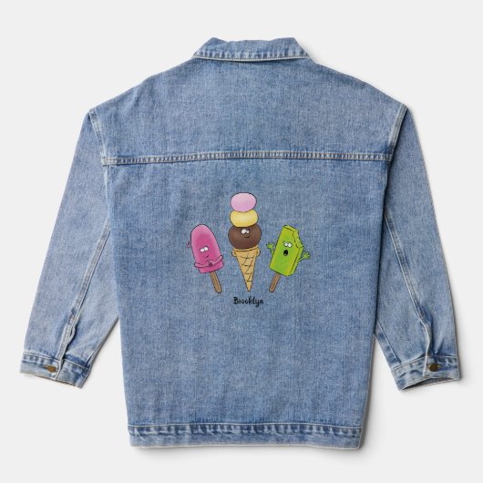 Cute grappige ijsjes cartoon trio denim jacket (Achterkant)