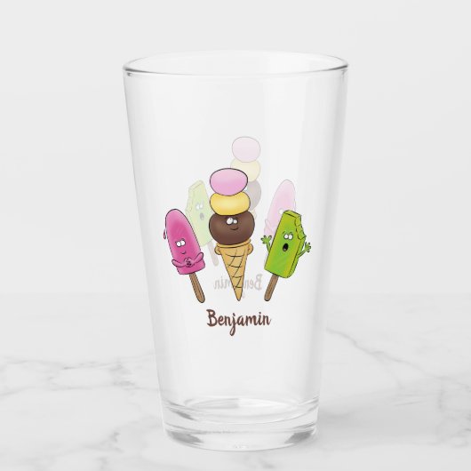 Cute grappige ijsjes cartoon trio glas (Voorkant)