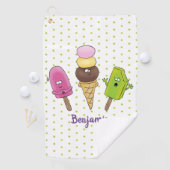 Cute grappige ijsjes cartoon trio golfhanddoek (Insitu)