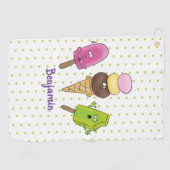 Cute grappige ijsjes cartoon trio golfhanddoek (Horizontaal)