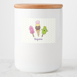 Cute grappige ijsjes cartoon trio voedselcontainer etiket