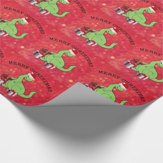 Cute grappige kerstkerstkerstdinosaurus cadeaupapier (Hoek)