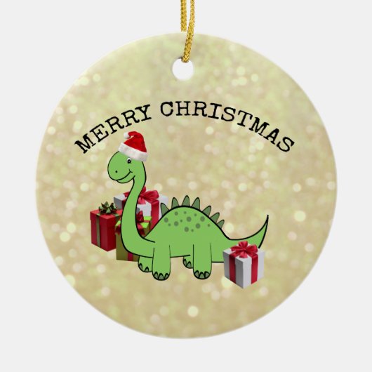 Cute grappige kerstkerstkerstdinosaurus keramisch ornament (Voorkant)