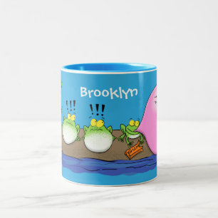 Cute grappige kikkers bubblegum cartoon illustrati tweekleurige koffiemok