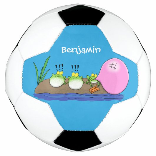 Cute grappige kikkers bubblegum cartoon illustrati voetbal (Voorkant)