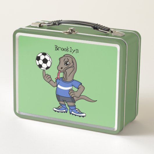 Cute grappige Komodo dragon die voetbal cartoon sp (Voorkant)