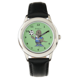 Cute grappige Komodo dragon die voetbal cartoon sp Horloge