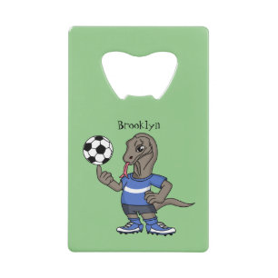 Cute grappige Komodo dragon die voetbal cartoon sp Kredietkaart Flessenopener