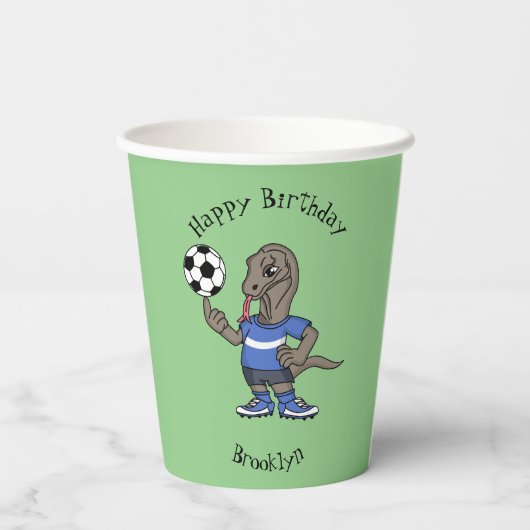 Cute grappige Komodo dragon die voetbal cartoon sp Papieren Bekers (Achterkant)