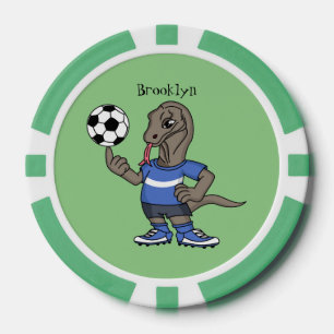 Cute grappige Komodo dragon die voetbal cartoon sp Poker Chips