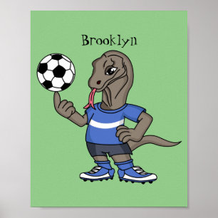 Cute grappige Komodo dragon die voetbal cartoon sp Poster