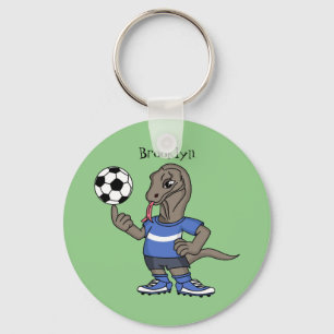 Cute grappige Komodo dragon die voetbal cartoon sp Sleutelhanger